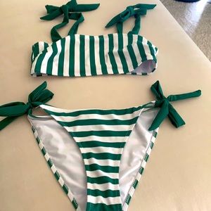 NWOT Size Medium Green & White Striped Swim Set